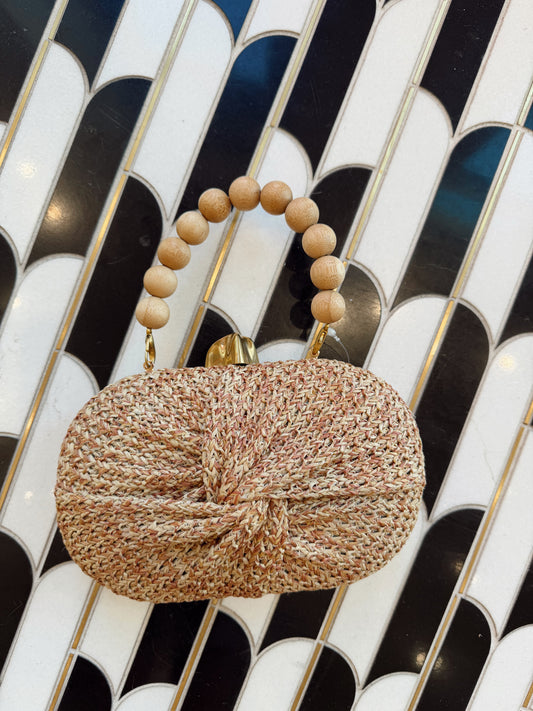 STRAW CLUTCH BAG WITH CROSSBODY CHAIN