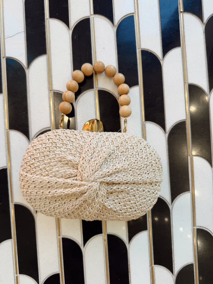 STRAW CLUTCH BAG WITH CROSSBODY CHAIN
