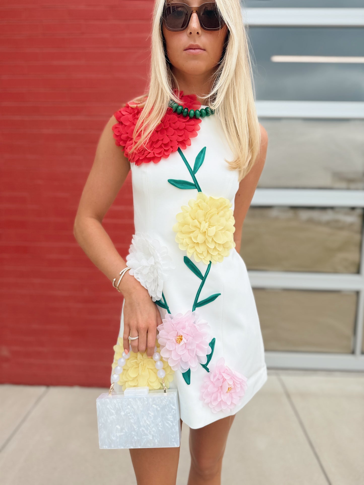 SUMMER 3D FLORAL EMBROIDERED SLEEVELESS DRESS