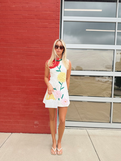 SUMMER 3D FLORAL EMBROIDERED SLEEVELESS DRESS