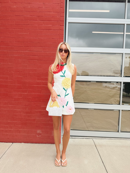 SUMMER 3D FLORAL EMBROIDERED SLEEVELESS DRESS