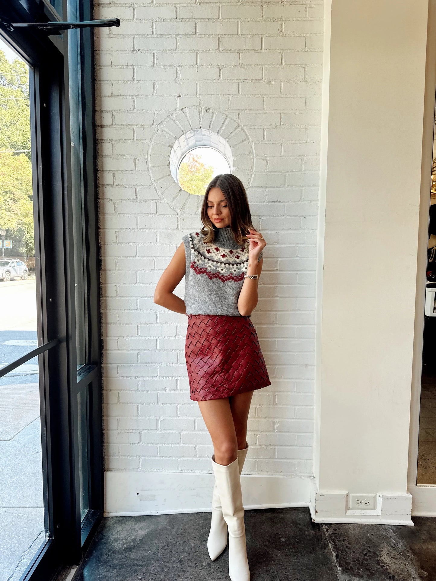 LEATHER WOVEN MINI SKIRT