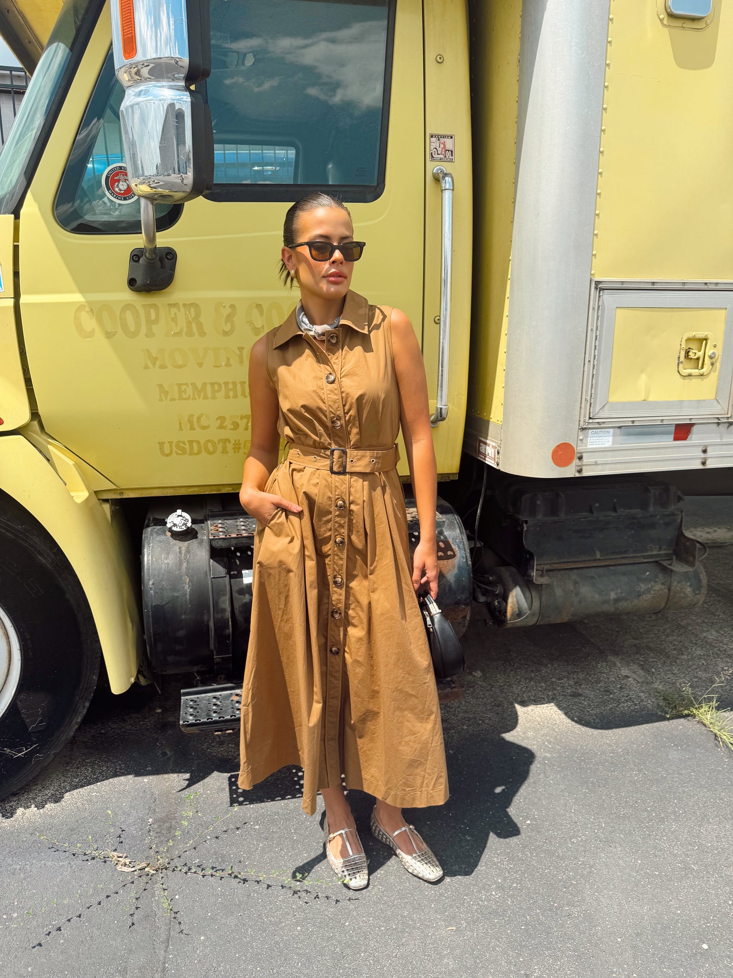 TRENCH COLLARED MIDI DRESS