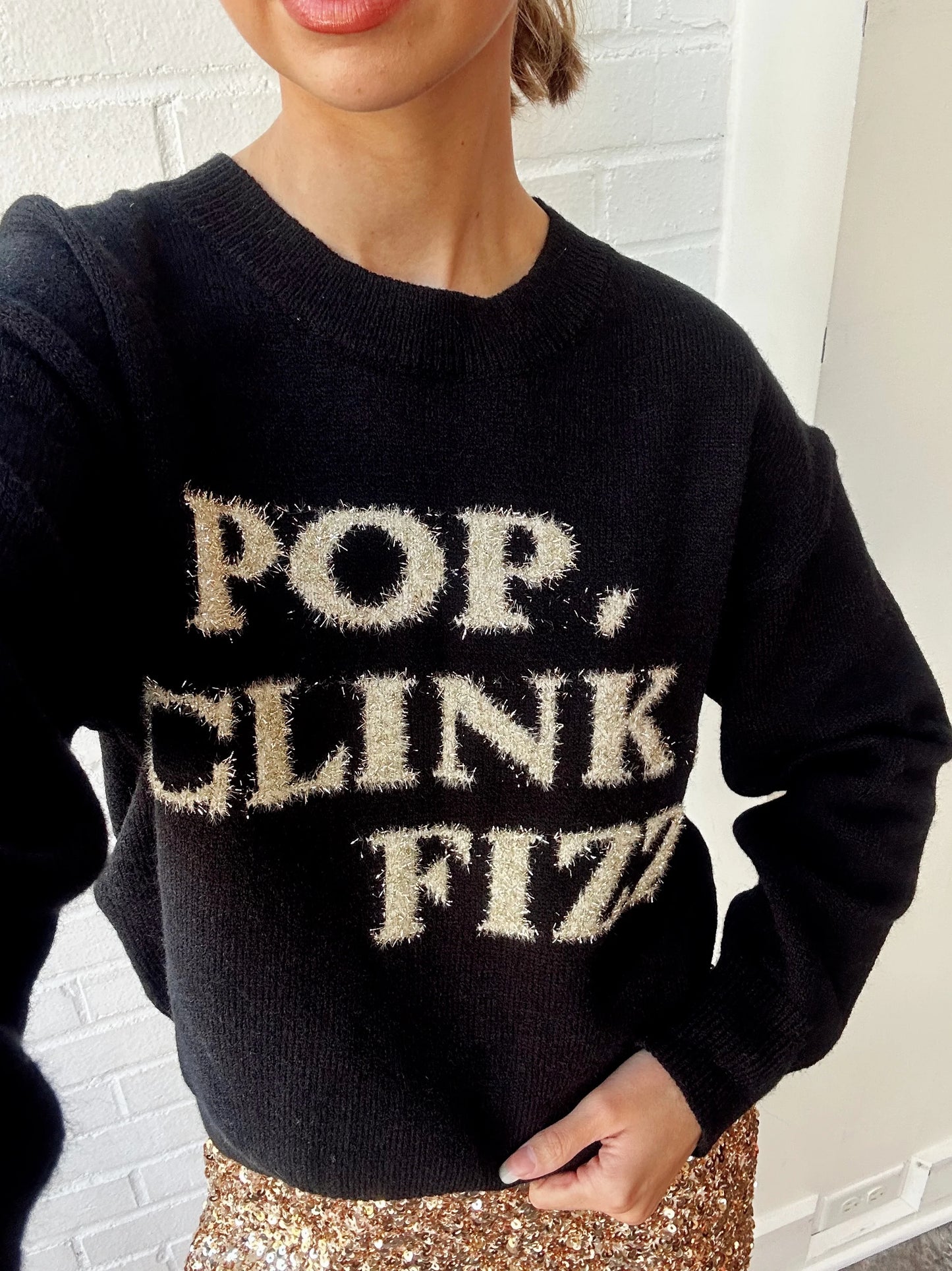 “POP, CLINK, FIZZ” PULLOVER SWEATER