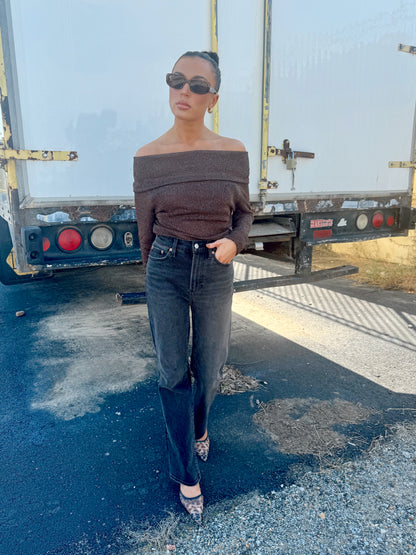 OFF SHOULDER GLITTER SWEATER