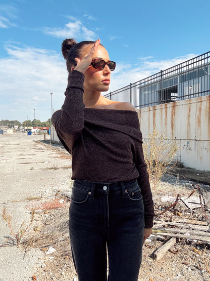 OFF SHOULDER GLITTER SWEATER