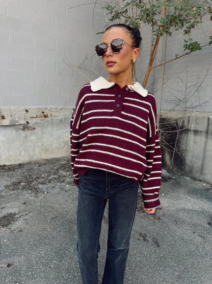 STRIPE SWEATER WITH COLLAR