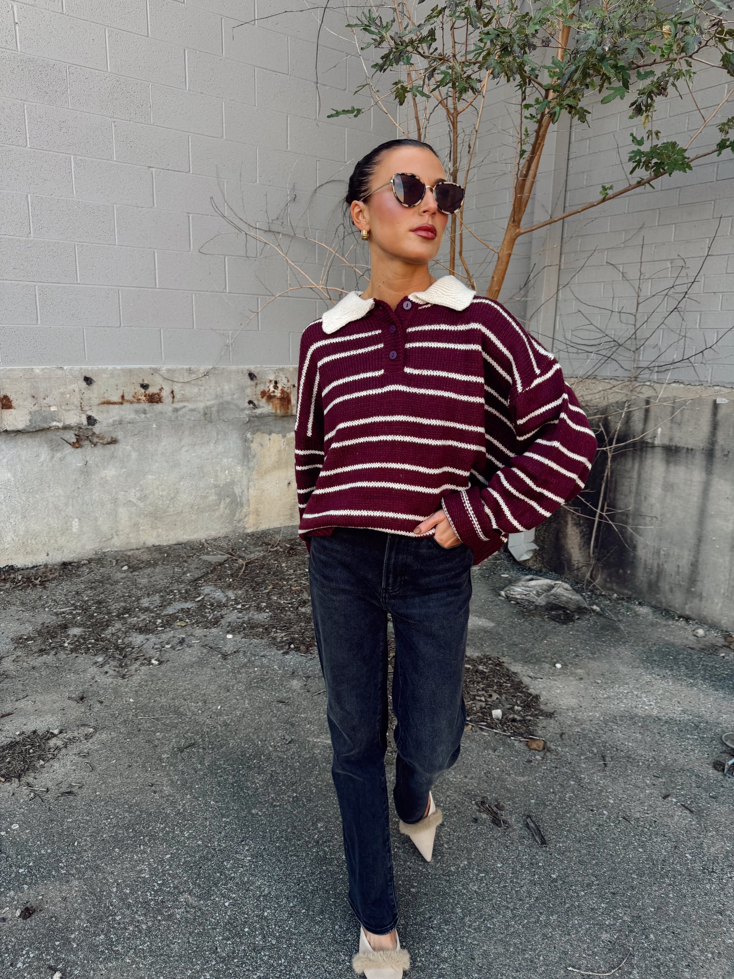 STRIPE SWEATER WITH COLLAR