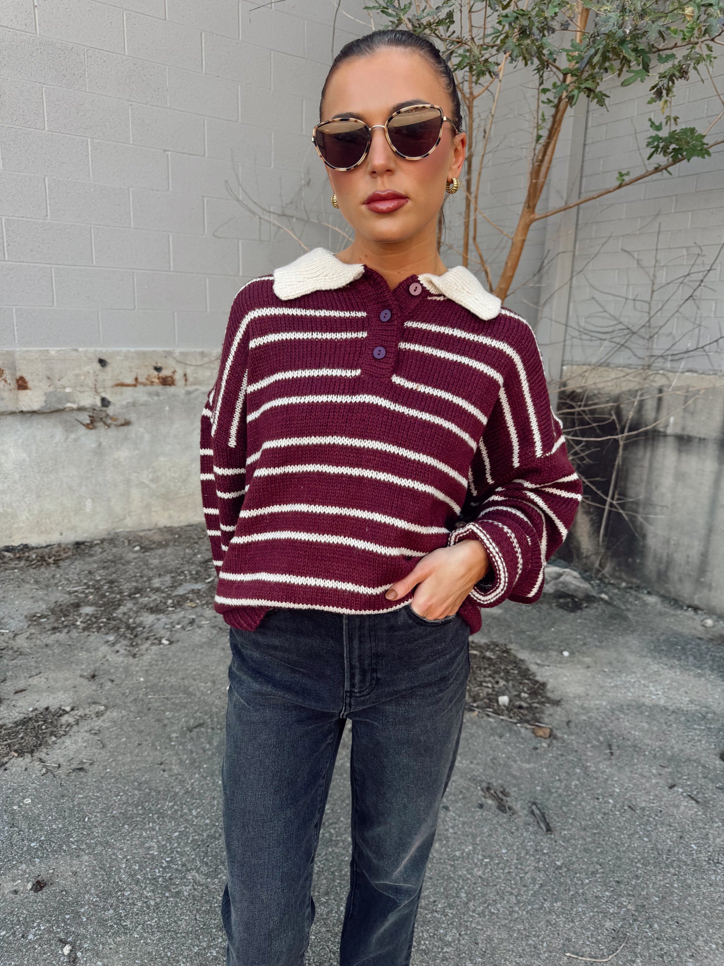 STRIPE SWEATER WITH COLLAR