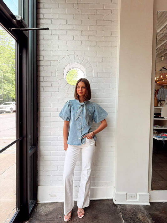 TYLER TIE TOP IN DENIM