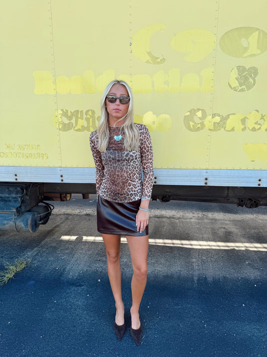LONG SLEEVE MESH PRINT TOP