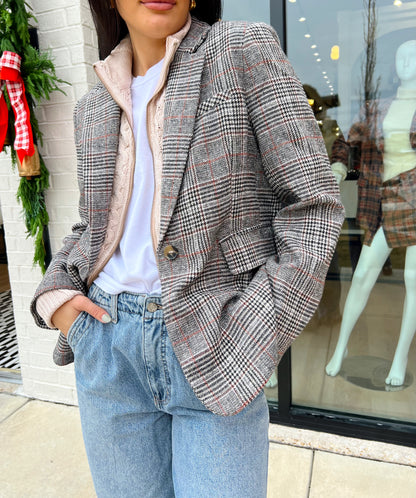 KNIT INSERT PLAID BLAZER