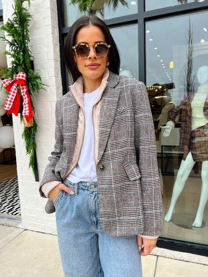 KNIT INSERT PLAID BLAZER