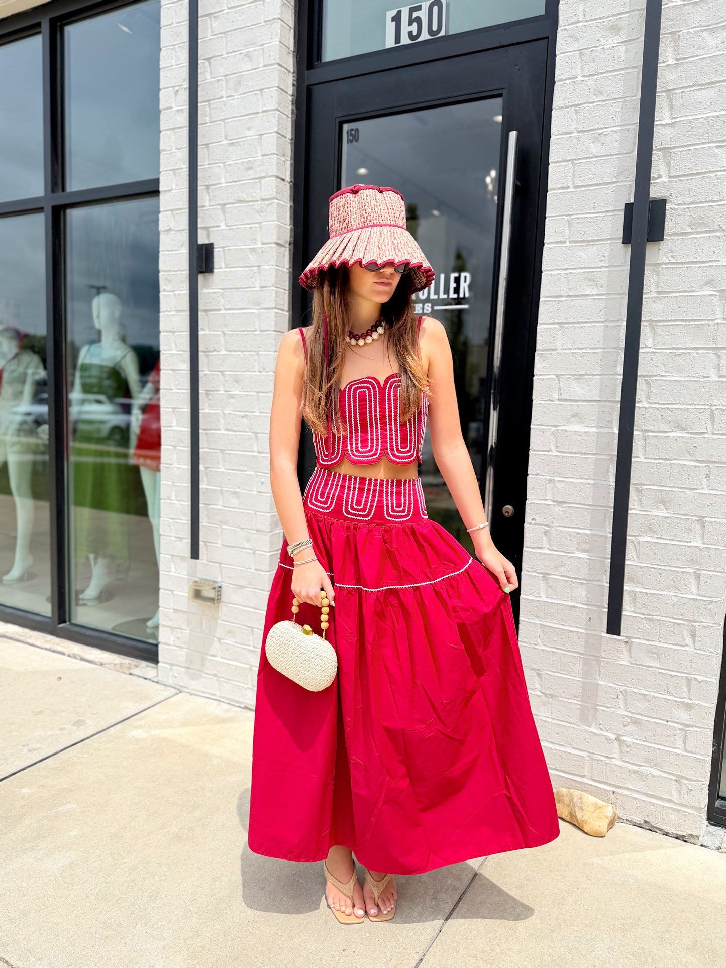 LACE TRIMMED TOP SKIRT SET