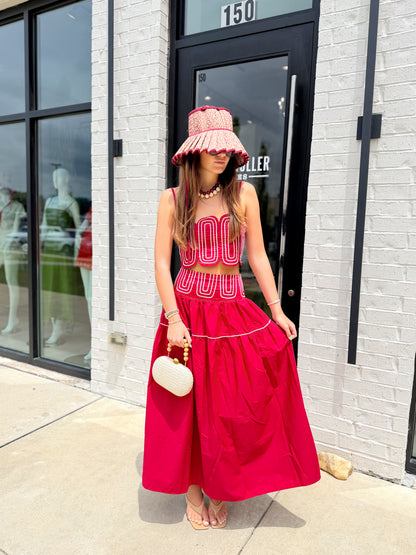 LACE TRIMMED TOP SKIRT SET