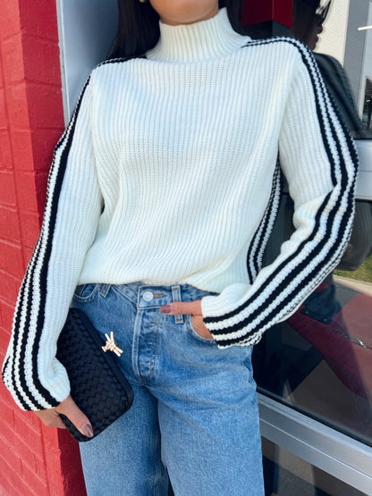 SPORTY STRIPE MOCK SWEATER