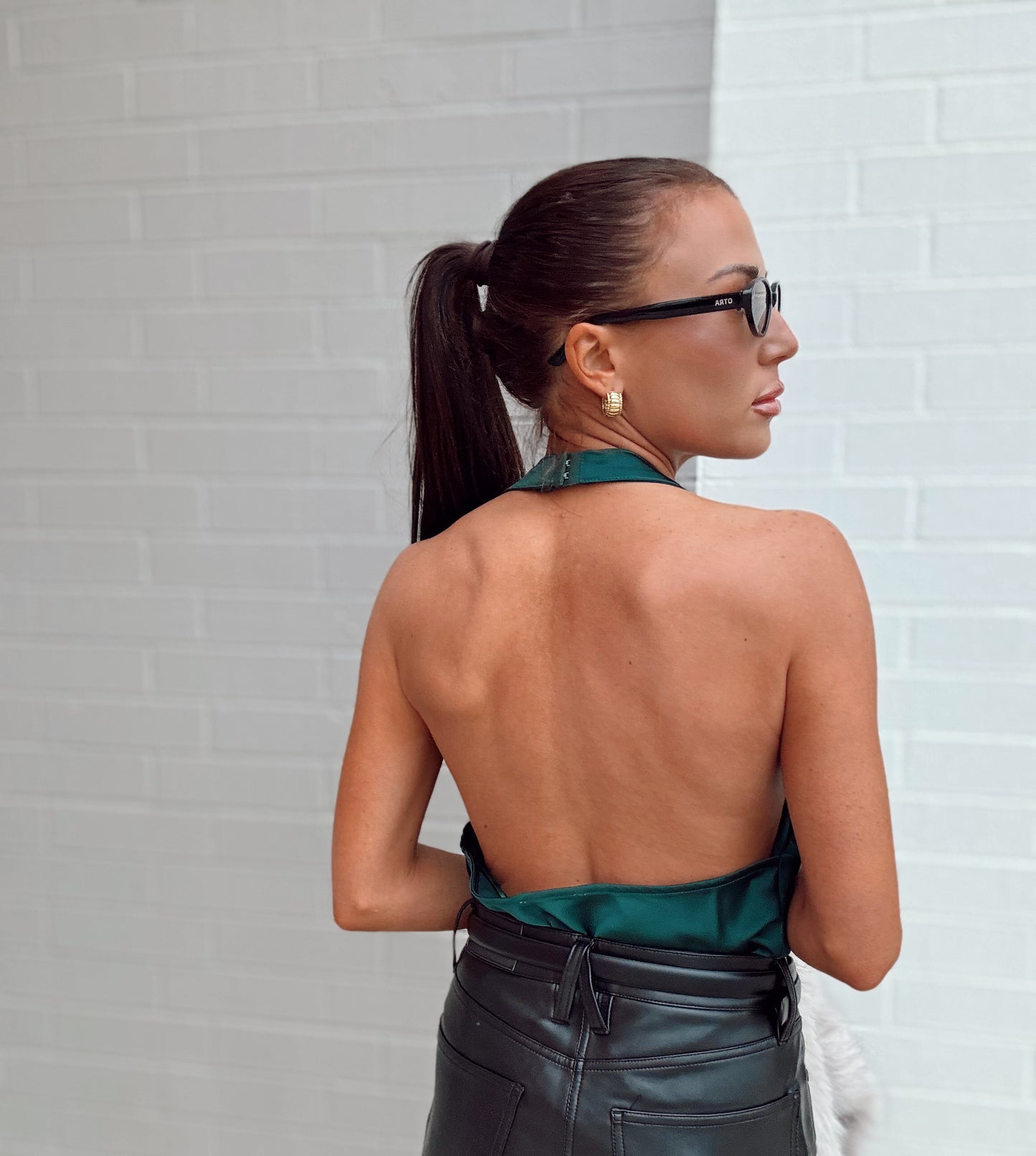 HIGH COWL NECK SATIN TOP