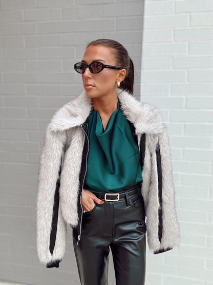 HIGH COWL NECK SATIN TOP