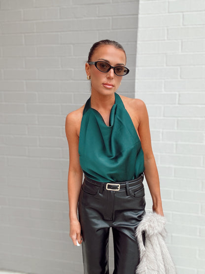 HIGH COWL NECK SATIN TOP