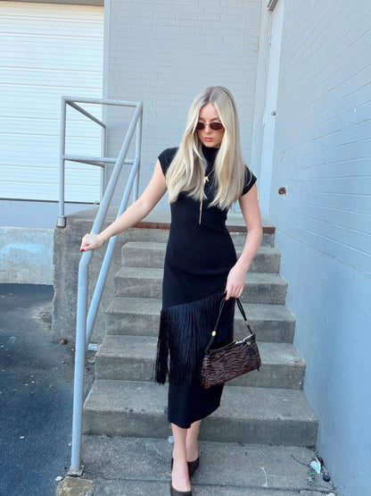 TASSEL OVERLAP SWEATER DRESS