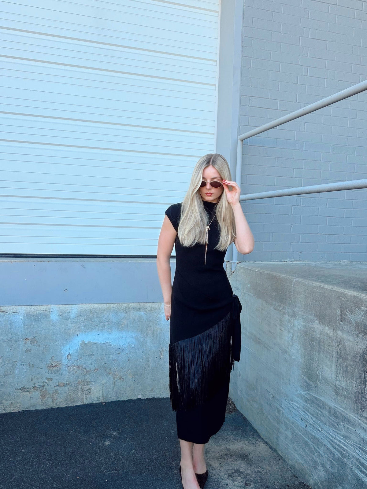TASSEL OVERLAP SWEATER DRESS