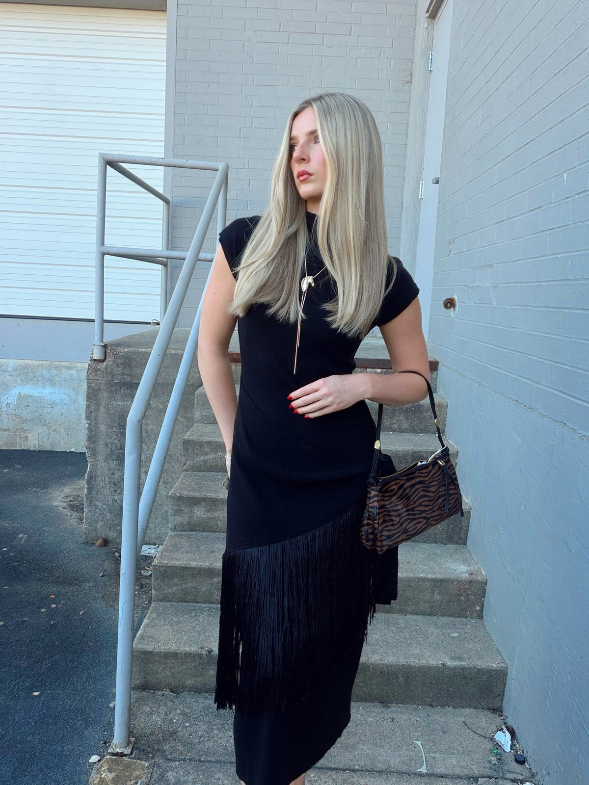 TASSEL OVERLAP SWEATER DRESS