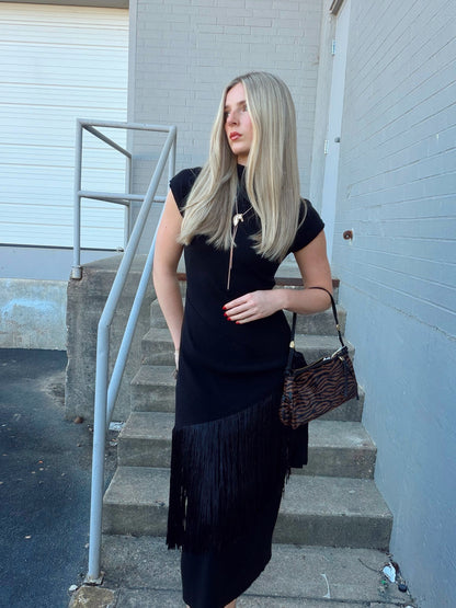 TASSEL OVERLAP SWEATER DRESS