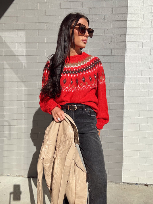 FUZZY FAIR ISLE CREWNECK KNIT PULLOVER