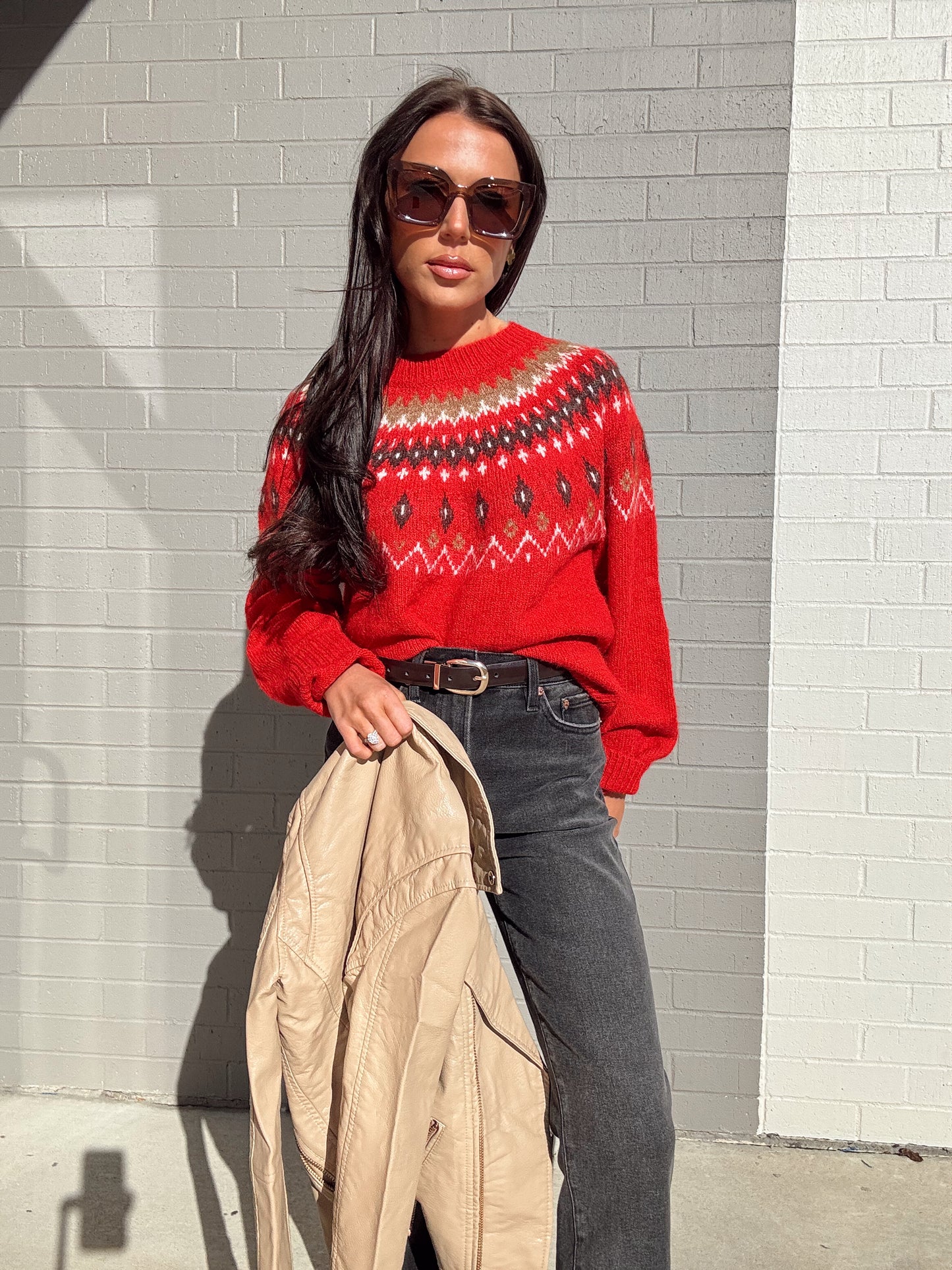 FUZZY FAIR ISLE CREWNECK KNIT PULLOVER