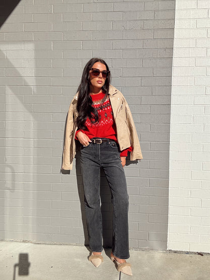 FUZZY FAIR ISLE CREWNECK KNIT PULLOVER