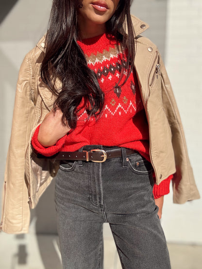 FUZZY FAIR ISLE CREWNECK KNIT PULLOVER