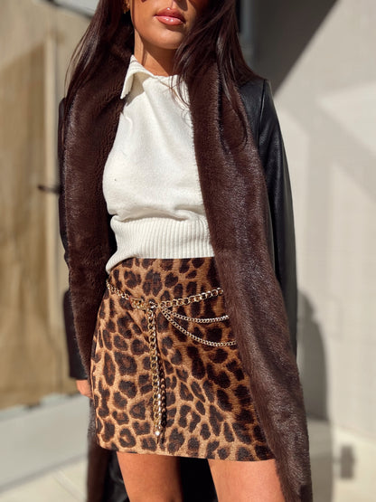 CHAIN BELT LEOPARD MINI SKIRT