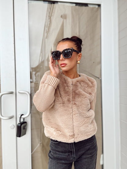 DAPHNE COLLARLESS FUR SWEATER