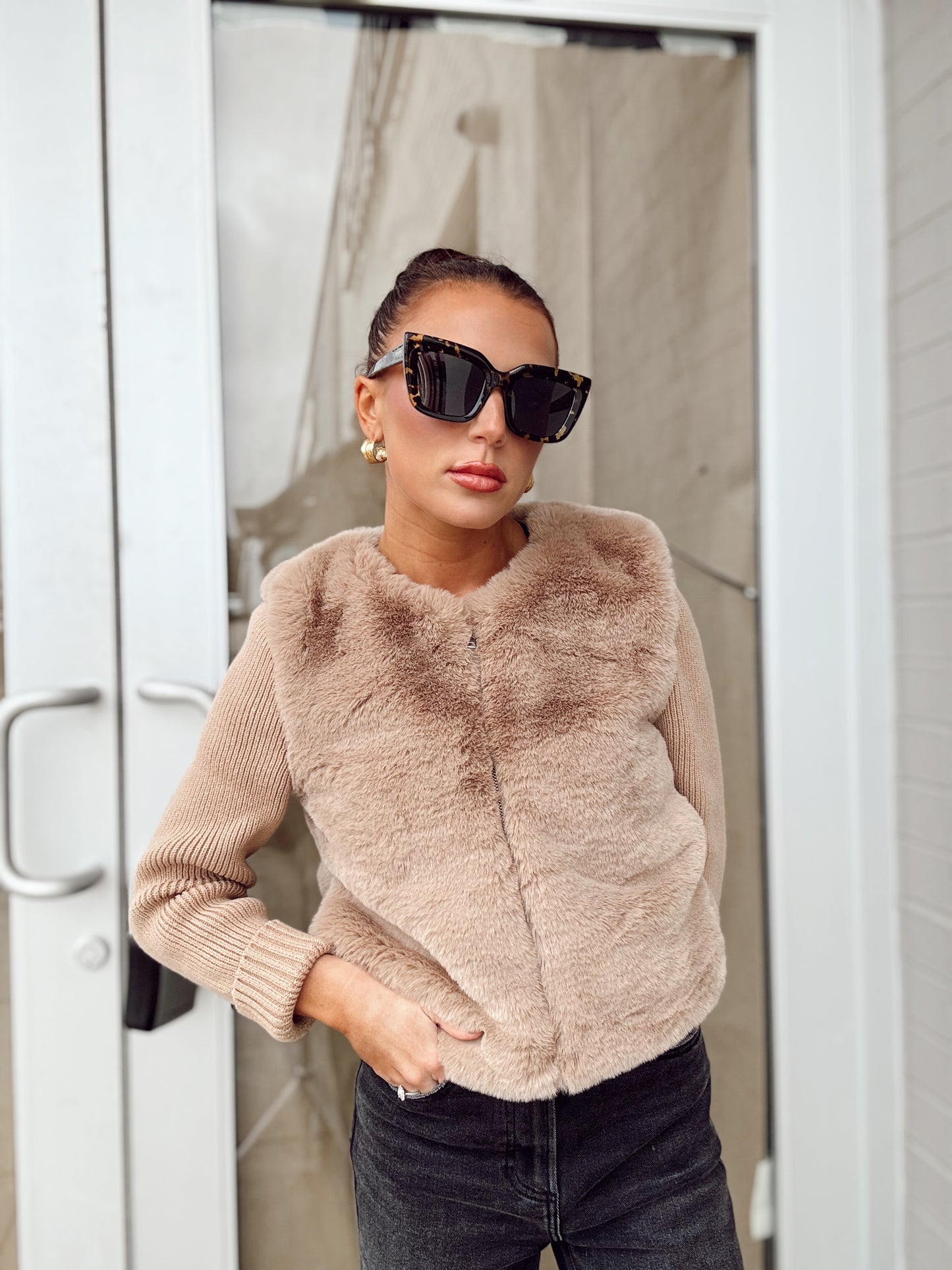 DAPHNE COLLARLESS FUR SWEATER