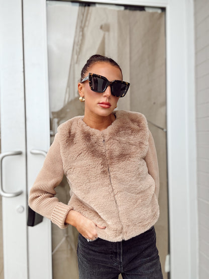 DAPHNE COLLARLESS FUR SWEATER