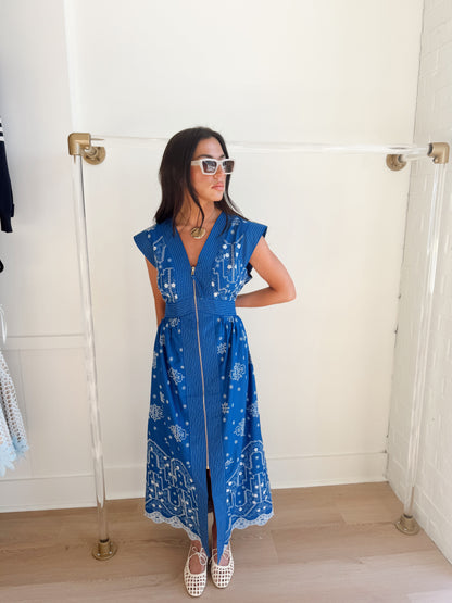 EMBROIDERED ZIP MIDI