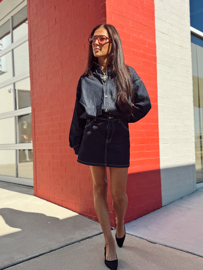 DENIM SHIRT MINI SKIRT SET
