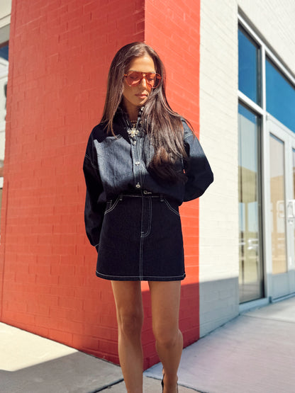 DENIM SHIRT MINI SKIRT SET