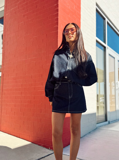 DENIM SHIRT MINI SKIRT SET