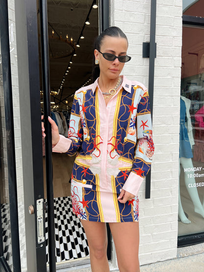 CORAL NETTING SHIRT DRESS