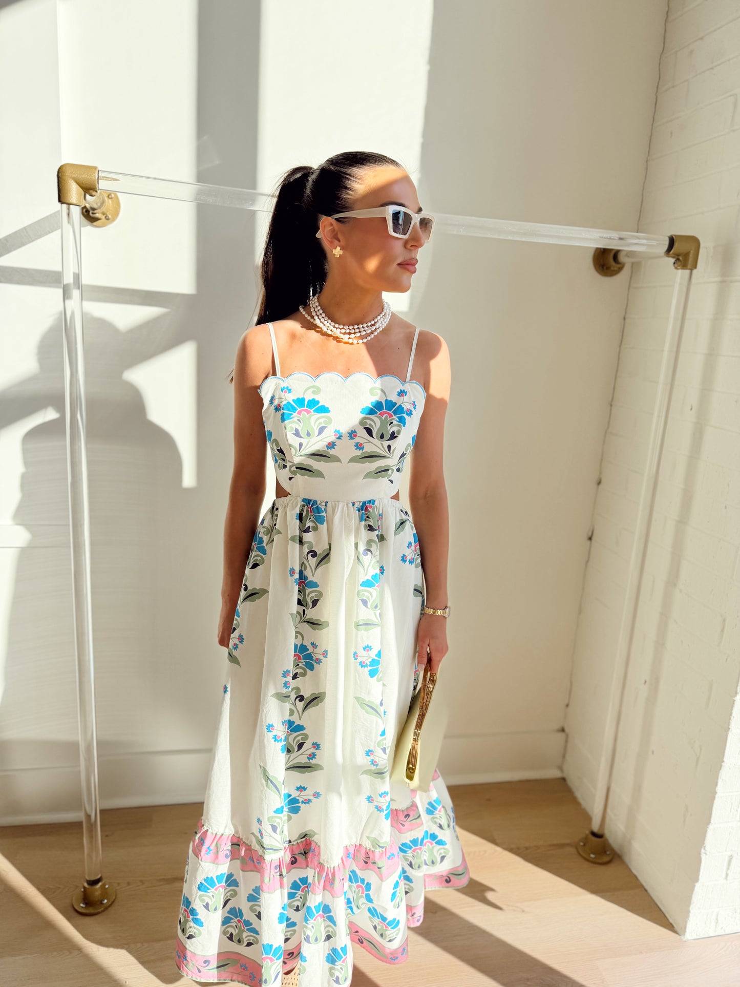 PRINTED SCALLOP DETAIL TUBE DRESS