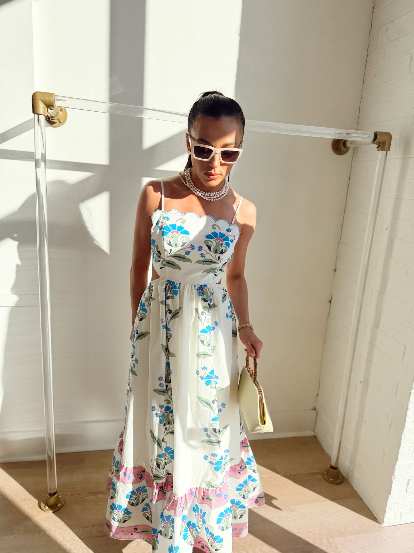 PRINTED SCALLOP DETAIL TUBE DRESS