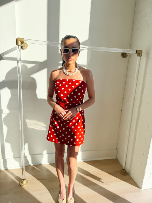 RUBI POLKA DOT STRAPLESS DRESS