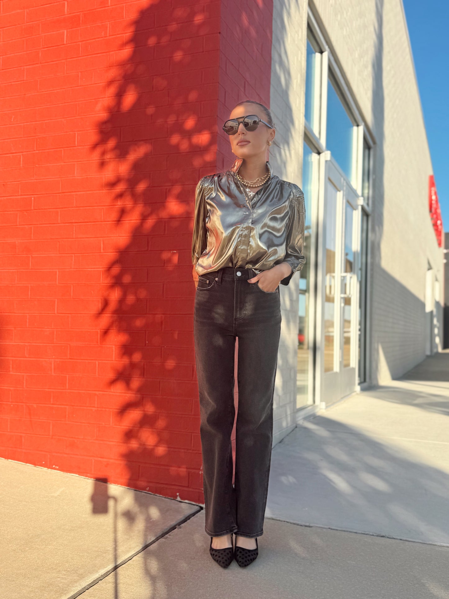 CATE RUCHED SLEEVE SILVER TOP