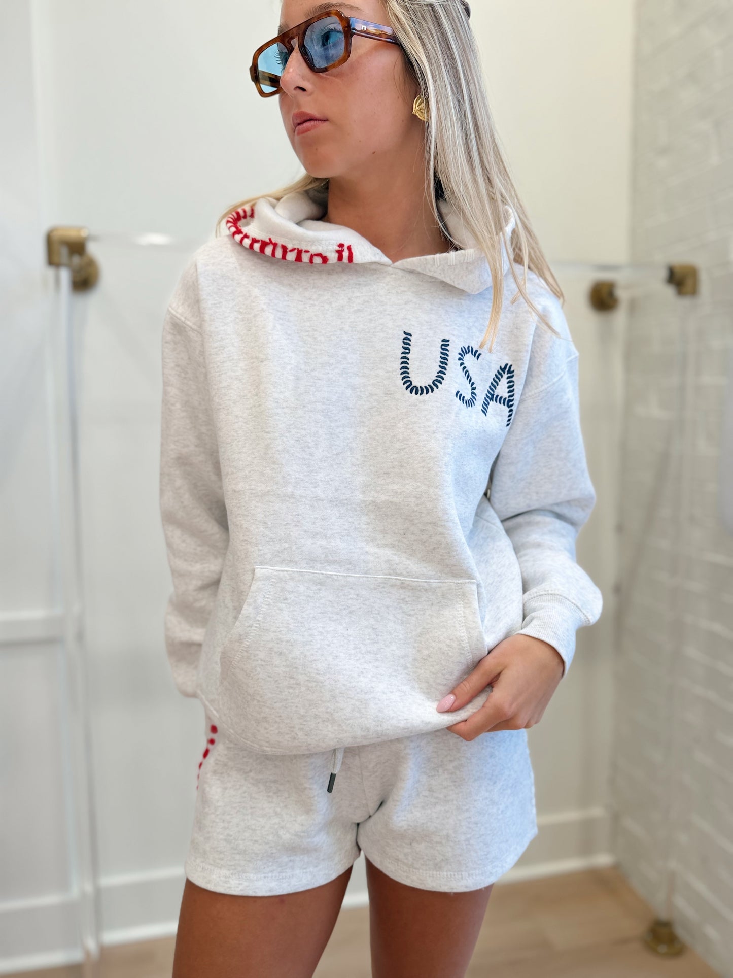 GREY EMBROIDERED SURF WASH HOODIE