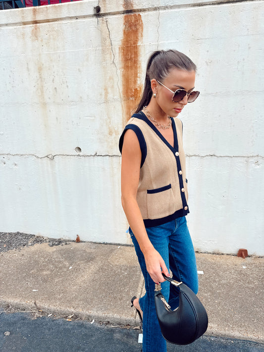 NAVY LINED SWEATER TANK