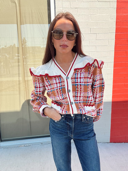 RUFFLED SWEATER CARDIGAN
