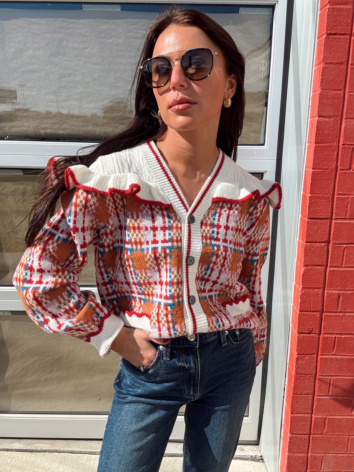 RUFFLED SWEATER CARDIGAN