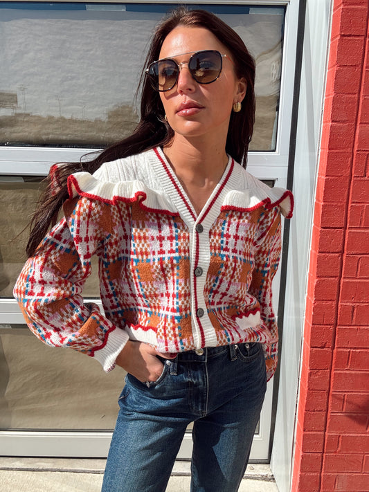 RUFFLED SWEATER CARDIGAN