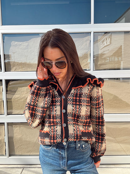 RUFFLED SWEATER CARDIGAN